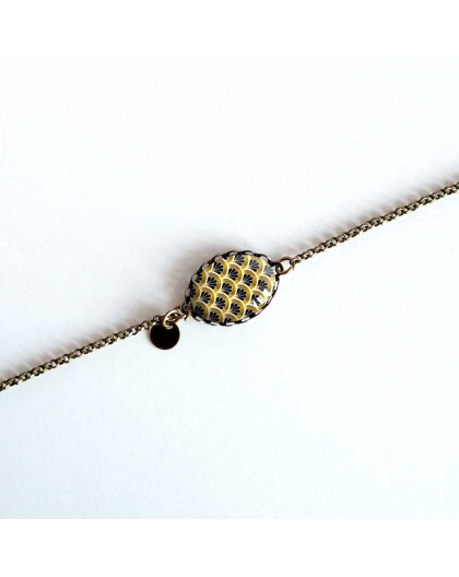 Bracelet cabochon, ovale, Japon, noir et or, bronze