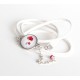 Cuff bracelet, white leather look, cabochon poppy, silver