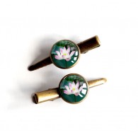 Barrette cheveux cabochon, Nénuphar, Zen, rose, vert, bronze