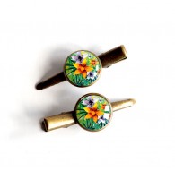 Barrette cheveux cabochon, Exotique, Tropicale, multicouleur, bronze
