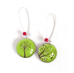 Earrings, Tree of Life, black and green spring, silver, woman's jewelry