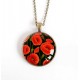 cabochon pendant necklace, Big Poppy Flower, black, bronze, 30 mm