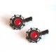 2 hair clips, red cabochon, 12 mm, Bronze