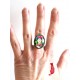 anillo de cabujón oval, flores de amapola, rojo, negro, bronce