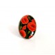 oval Cabochon Ring, Mohnblumen, rot, schwarz, Bronze