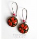 Orecchini cabochon, fiori di papavero rosso, nero e bronzo