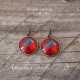 Earrings cabochon, red poppy flowers, black and bronze