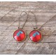 Earrings cabochon, red poppy flowers, black and bronze