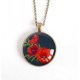 cabochon pendant necklace, Poppies Bouquet, black, bronze, 30 mm
