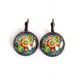 Earrings stud earring cabochon, ultra colorful, glass, multicolor, bronze
