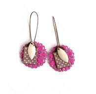 Ohrringe, Anhänger, Ohrringe, girly fuchsia, beige Pulver, Bronze