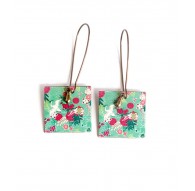 Boucles d'oreilles pendentif, fantaisie, inspiration Japon, Oiseau, bleu et rouge, bronze