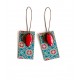 Colgante pendientes de las orejas, Espíritu Marruecos, azul y rojo, rectangular, bronce