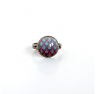 Piccolo 12 millimetri anello cabochon, figura geometrica, bordeaux e blu bronzo