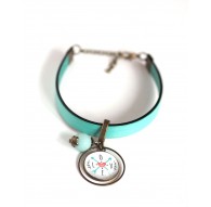 Damenarmband, pastellblaues Leder, Message Love Cabochon