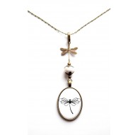 Collier, cabochon, Libellule, pièce unique, bronze