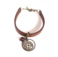 Bracciale donna, pelle marrone, cabochon Azuleros portugal, beige e marrone