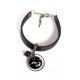 Women's bracelet, black leather, cabochon Small white and black birds