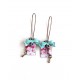 Fantasy earrings, floral, pink and pastel blue, bow tie