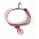 Retro style bracelet, cabochon drop, pink and brown
