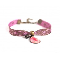 Bracciale stile retrò, goccia cabochon, rosa e marrone