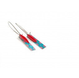 Fantasy earrings, geometric floral, red turquoise, bronze