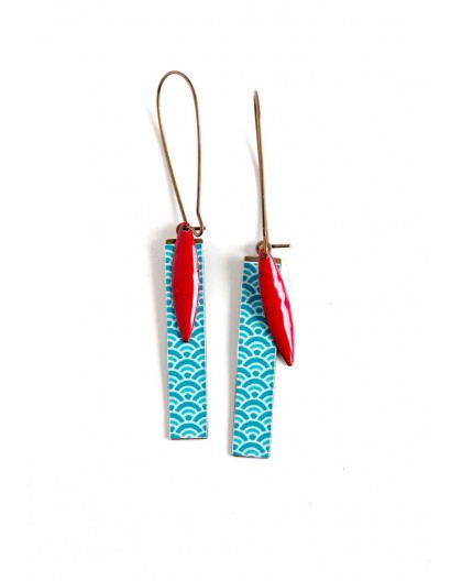 Boucles d'oreilles fantaisie, Papier japonais, Turquoise rouge, bronze