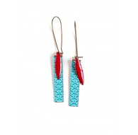 Boucles d'oreilles fantaisie, Papier japonais, Turquoise rouge, bronze