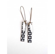 Boucles d'oreilles fantaisie, géométrique, losanges noir et blanc, bronze