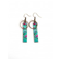 Fantasy earrings, floral, flowery, fuchsia turquoise, bronze