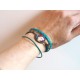 Cuff bracelet, turquoise leather, red and turquoise Flowered