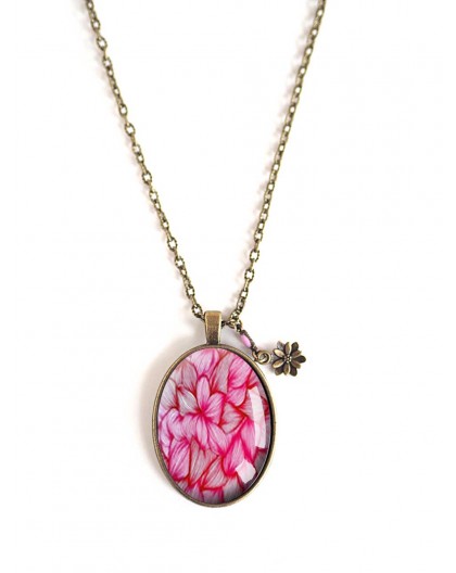 Cabochon Halskette, oval, rosa, Bronze, Blumen, Blumen