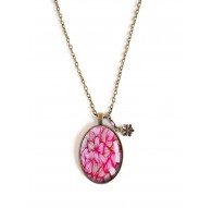 cabujón colgante de collar, oval, rosa, bronce, flores, floral