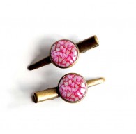 Barrettes dei capelli, cabochon, rosa, fucsia, bronzo, fiore, floreale