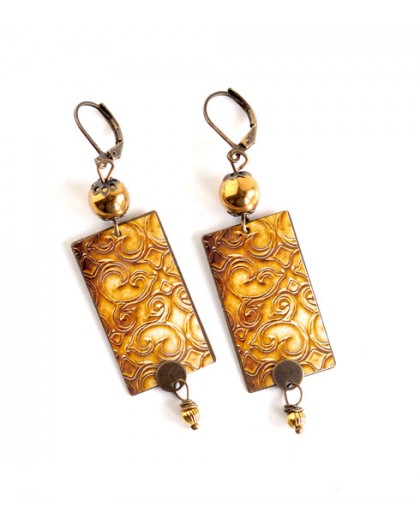 Earrings, pendant, gold and bronze, fantasy