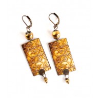 Boucles d'oreilles, pendantes, doré et bronze, fantaisie