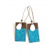Boucles d'oreilles, pendantes, papier japonaise bleu, bronze, fantaisie