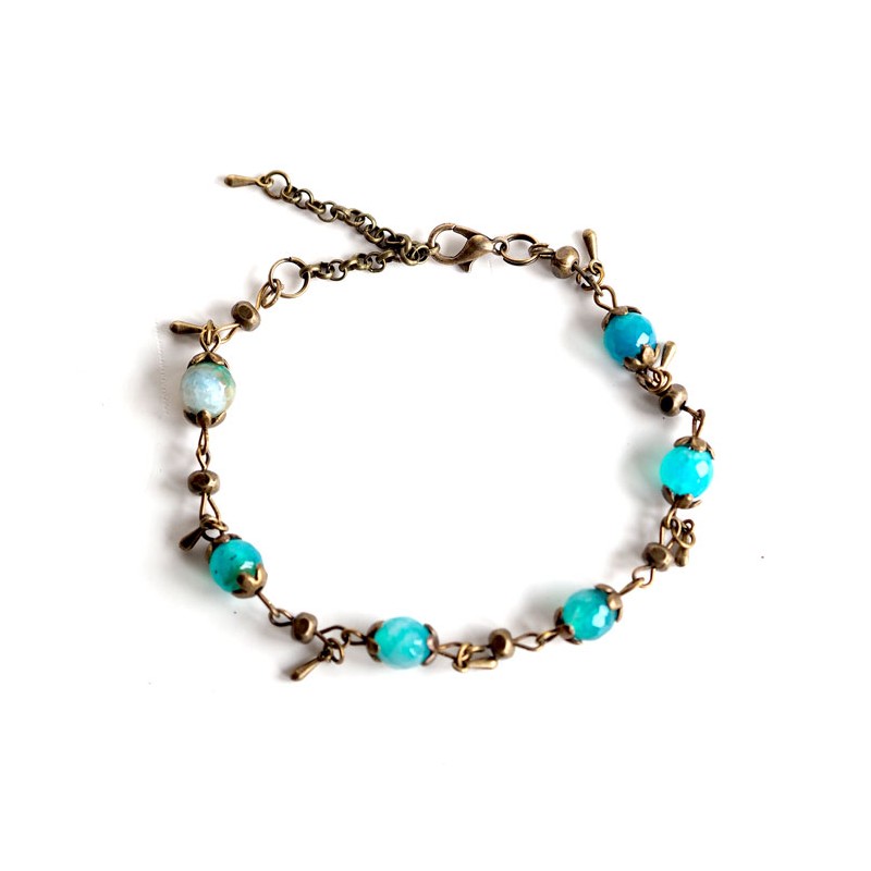 Bracciale In Turchese Naturale 4 Mm - Pietra Estiva - 19 Cm - Confezione Regalo