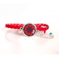 Damenarmband, rote Kordel, roter Mandala Cabochon und Fushia