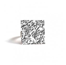 Square Ring, Arabesco, blanco y negro, bronce