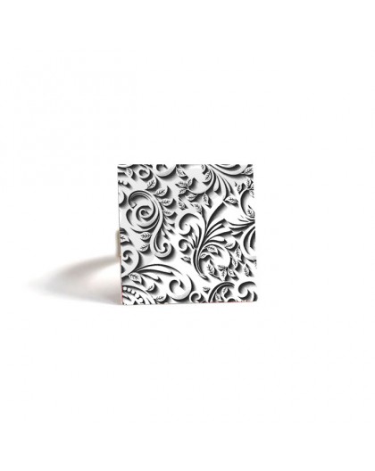 Square Ring, Arabesco, blanco y negro, bronce