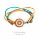 Suede and leather bracelet, orange and turquoise cabochon