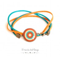 Wildleder- und Lederarmband, orange und türkisfarbener Cabochon