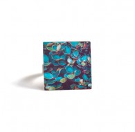 Anillo Cuadrado, Naturaleza, azul follaje verde, bronce