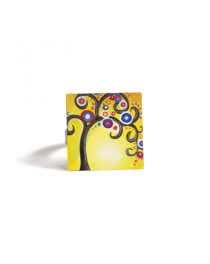 Square Ring, Tree of Life, yellow, multicolor, bronze