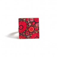 Square Ring, Inspiration Hindu, rot und rosa Blüten, Bronze