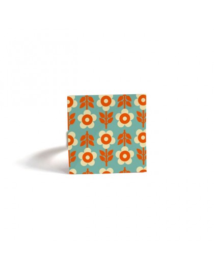 Square Ring, Inspiration Seventies, year 70, Flowers orange and turquoise, bronze