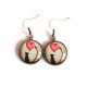 Earrings cabochon earrings, Little Cat, small red heart, bronze