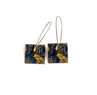 Boucles d'oreilles pendentif, fantaisie, Feuillage tropical, or et bleu  nuit
