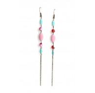 Boucles d'oreilles Longs Pendants, Rose Bleu pastel et roue